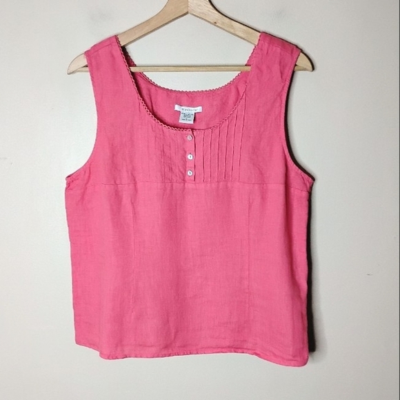 100% Linen Twin Set | Coral Button Shirt + Matching Tank | M/L - Picture 8 of 13